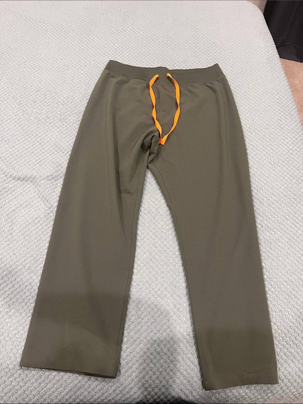 Figs Wide Leg Pants in Olive Green with Orange Drawstring
